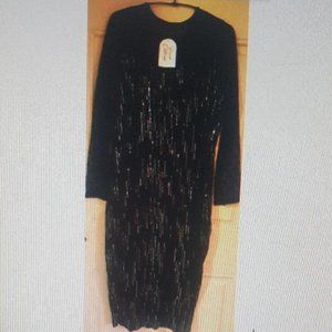 WOMENS SEQUIN PARTY/ EVENING STRETCH DRESS SHIFT/ STRAIGHT POLKA DOT NET SLEEVES